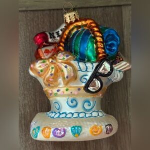 Vintage Christopher Radko Beach Basket with Sunglasses Glass Christmas Ornament